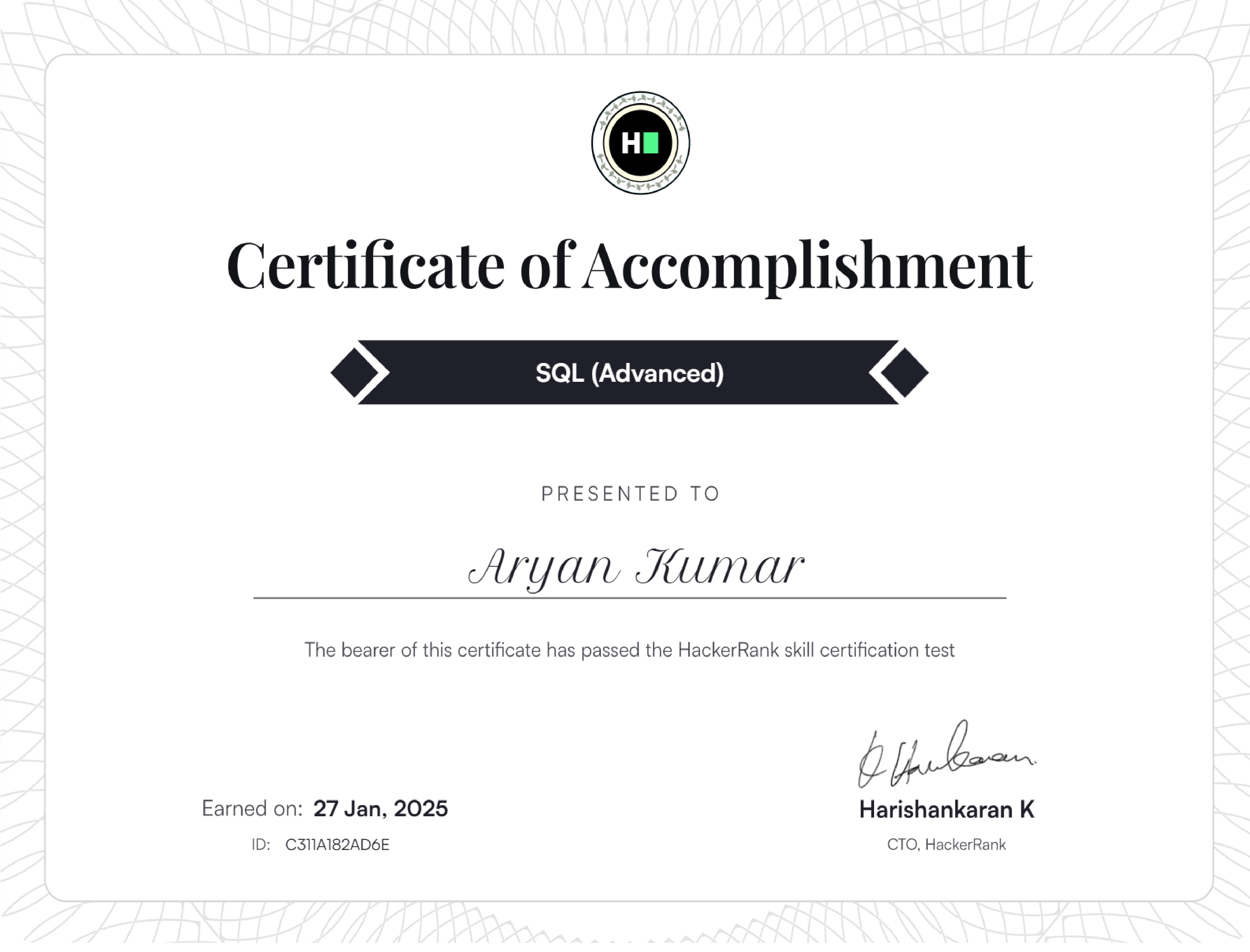 Certificate in SQL Advanced